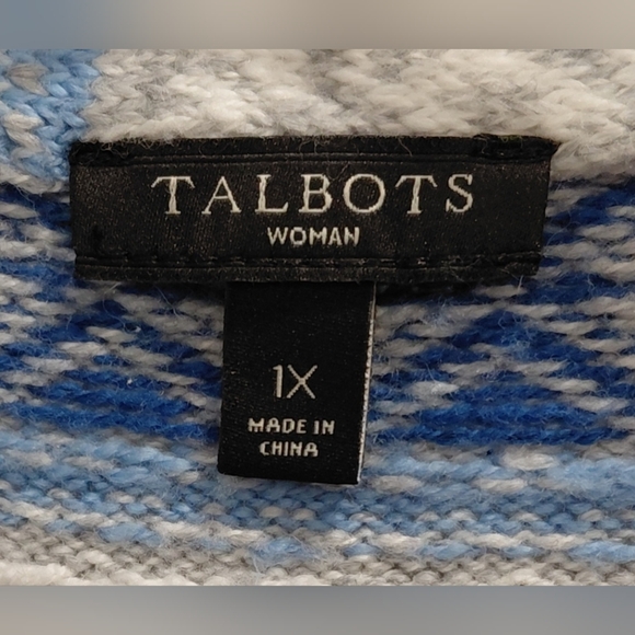 Talbots Sz 1X Blue Gray Patterned Long Sleeved Open Cardigan - Picture 2 of 4